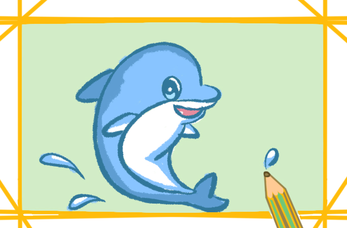 蓝色海豚卡通简笔画图片带颜色怎么画