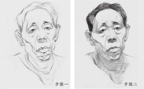 男性老年人素描头像步骤一和二