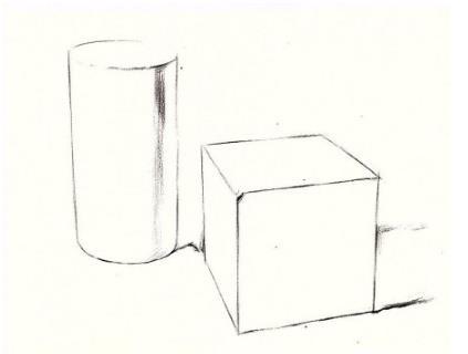 素描圆柱与正方体的画法