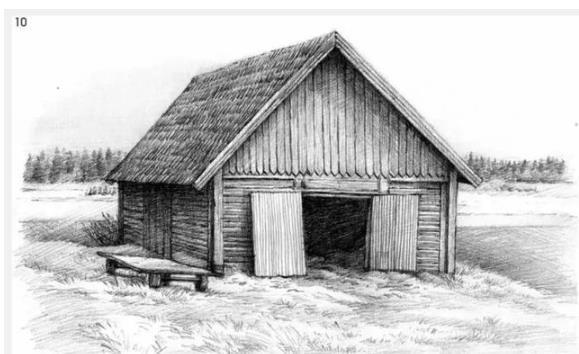 素描风景教程：小木屋的画法