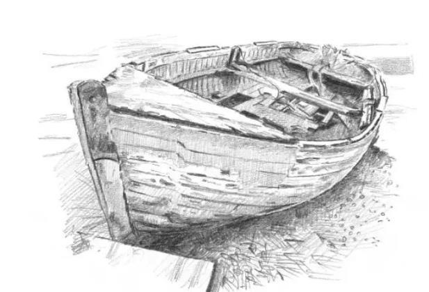 零基础素描教程：停泊的旧船的画法