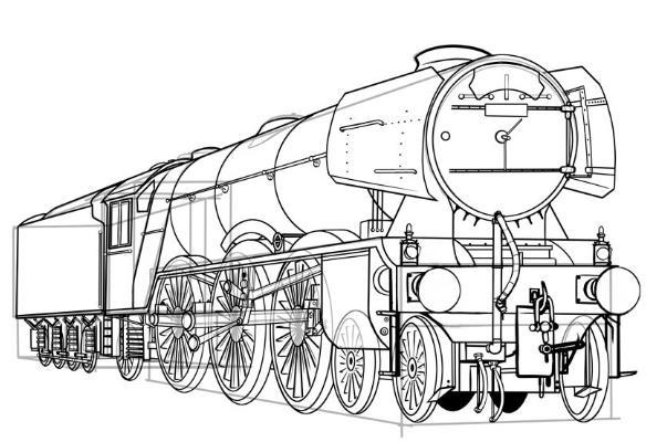 一点透视训练:蒸汽火车的画法