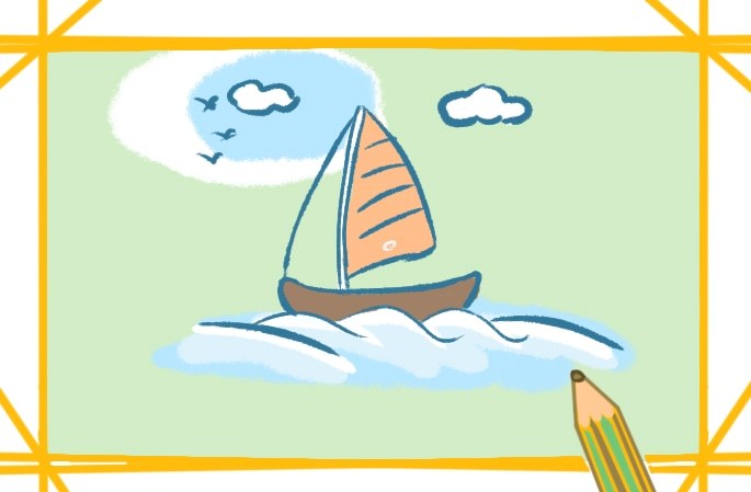 沙滩简笔画帆船图片