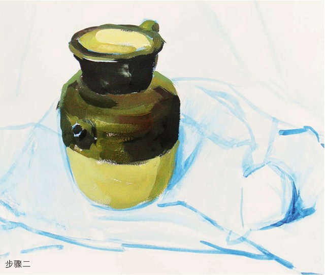 色彩陶罐与梨作画步骤（2）