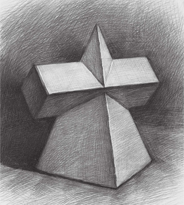 圆锥立方体交叉素描图图片
