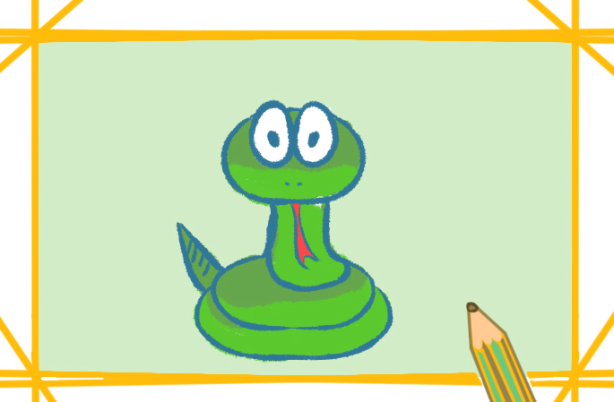 卡通的绿蛇简笔画带颜色怎么画