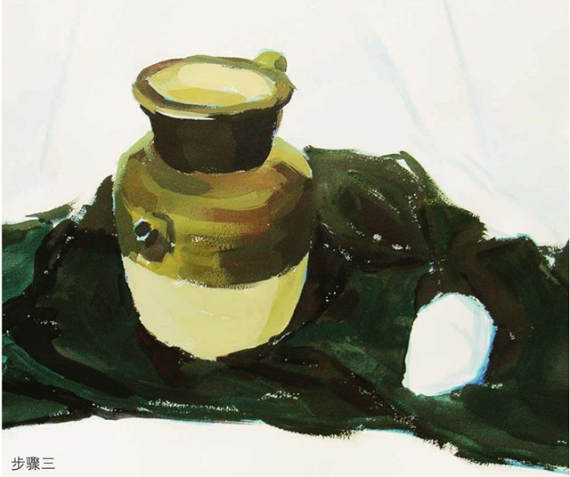 色彩陶罐与梨作画步骤（3）
