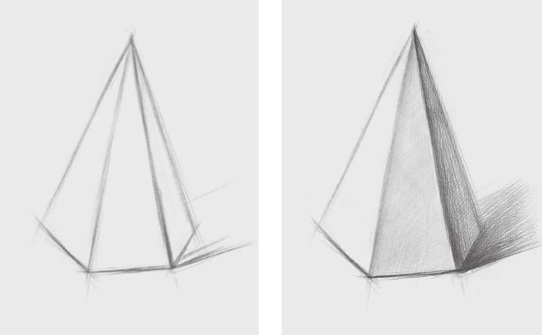 素描六棱锥体的画法步骤一和二