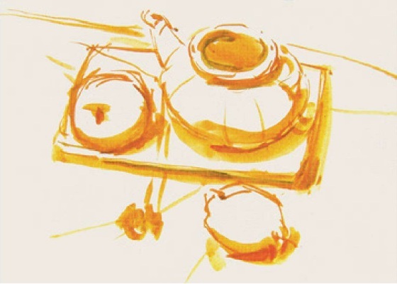 茶壶水果色彩组合的画法一