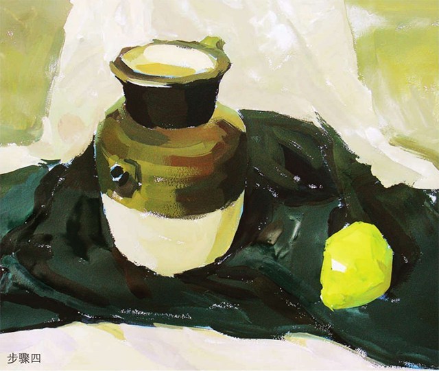 色彩陶罐与梨作画步骤（4）