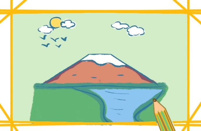 美丽的富士山简笔画教程步骤图片